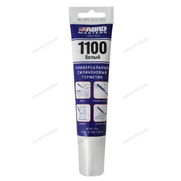 Герметик силиконовый, белый 1100 ABRO MASTERS 70 г SS-1100-3-WHT-RE