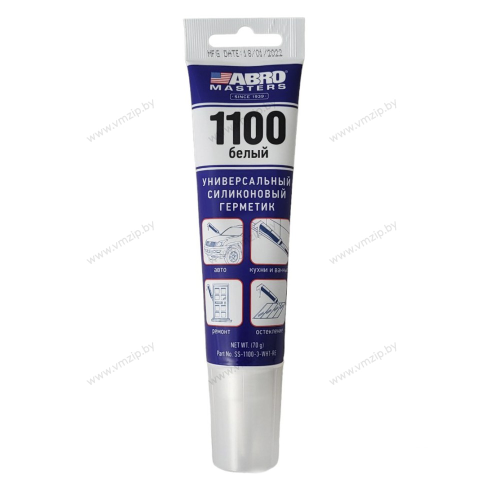 Герметик силиконовый, белый 1100 ABRO MASTERS 70 г SS-1100-3-WHT-RE