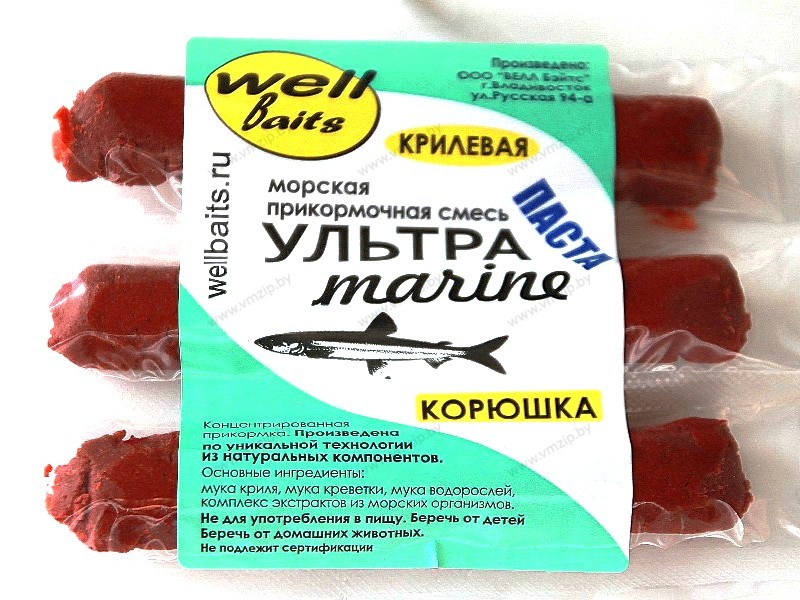Прикормка Well Baits УЛЬТРА Marine корюшка КРИЛЕВАЯ паста 100гр красный