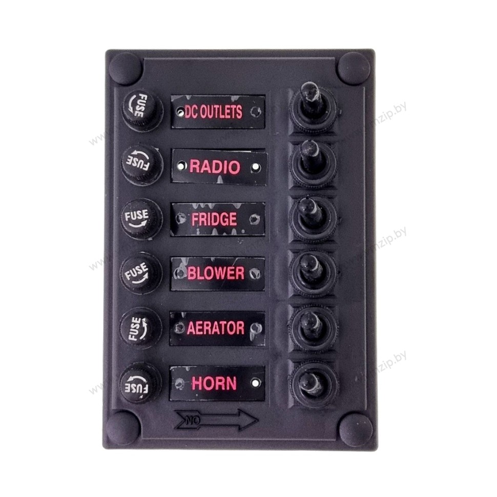Панель с 6 тумблерами и предохранителями 12V B030601