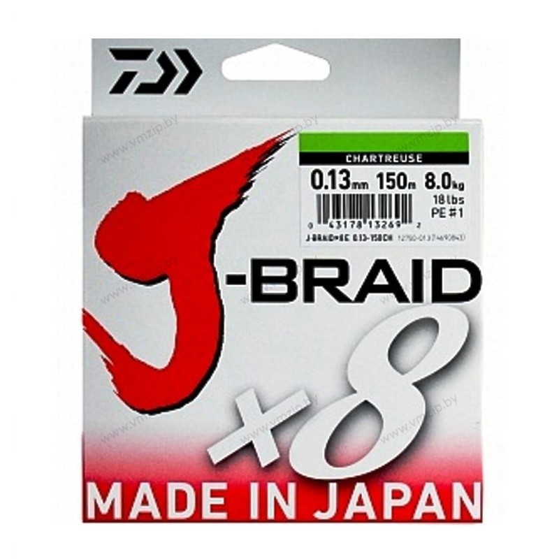 Шнур плетёный DAIWA J-Braid X8 0,28мм/300м/26,5кг флюоро/жёлтая