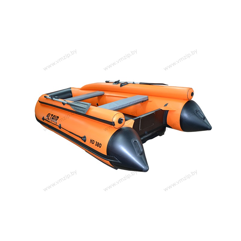 Лодка надувная моторная ALTAIR HD380FB фальшборт с НДНД оранжевый/серый