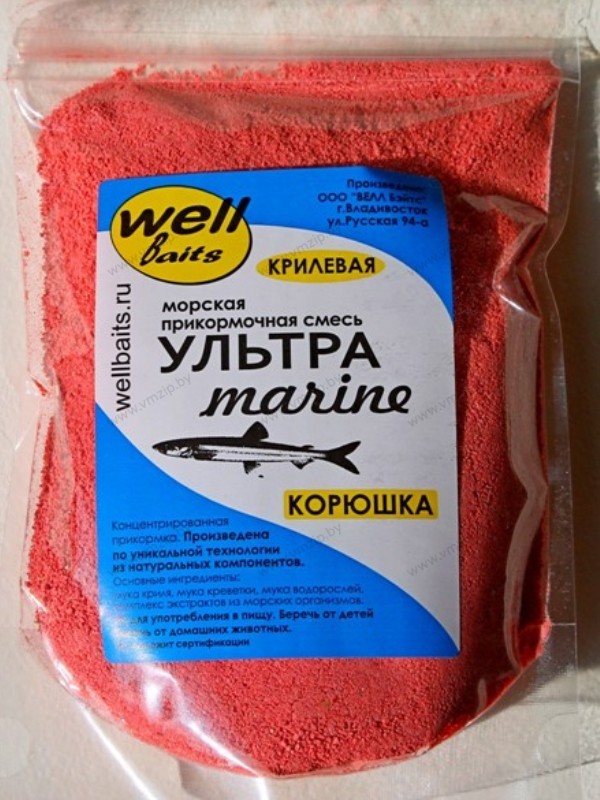 Прикормка Well Baits УЛЬТРА Marine корюшка КРИЛЕВАЯ сыпучая 250гр зелёный